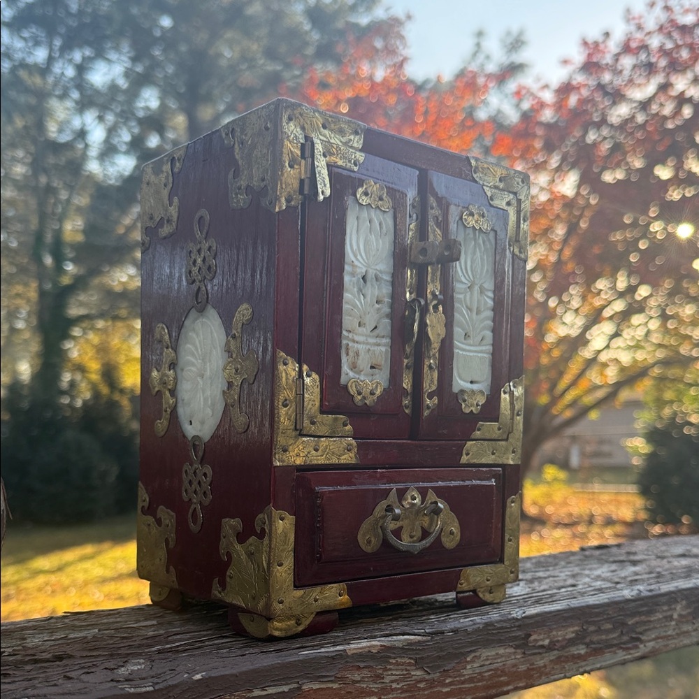 Vintage Wooden Jewelry Box with Gold Accents